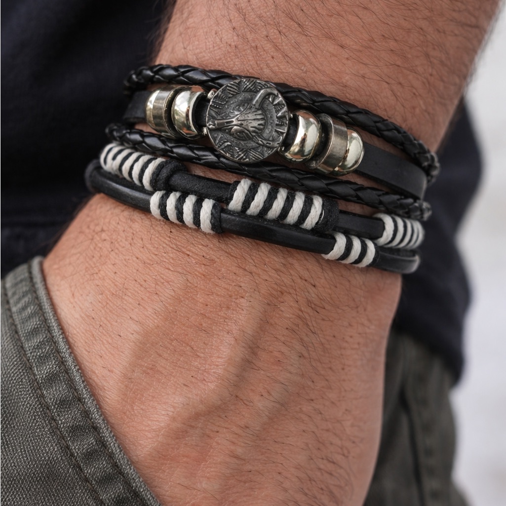 Set Of 2 Leather Bracelets For Men